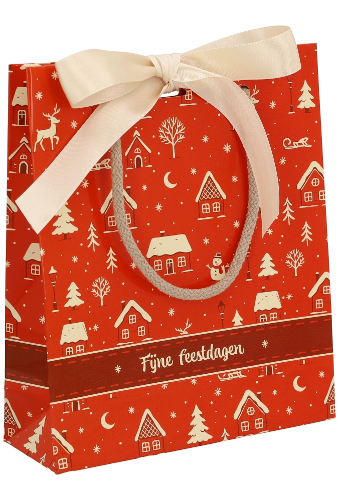 Kersttasjes Winter Sfeer Feestdagen & Lintgleuf 19X7x23cm 10stuks