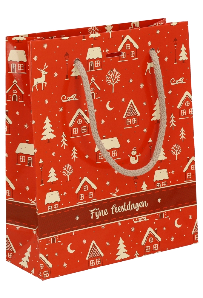 Kersttasjes Winter Sfeer Feestdagen & Lintgleuf 19X7x23cm 10stuks