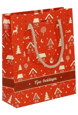 Kersttasjes Winter Sfeer Feestdagen & Lintgleuf 19X7x23cm 10stuks