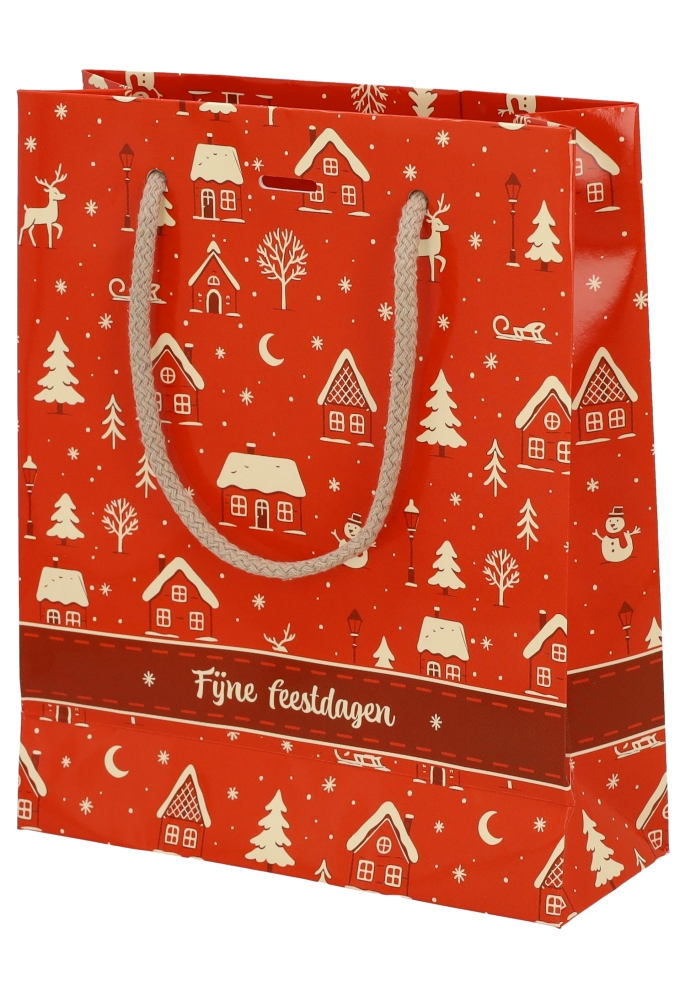 Kersttasjes Winter Sfeer Feestdagen & Lintgleuf 19X7x23cm 10stuks