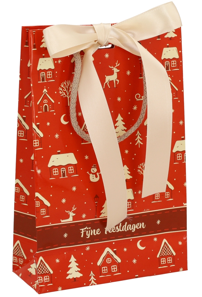 Kersttasjes Winter Sfeer Feestdagen & Lintgleuf 16x7x25cm 10stuks