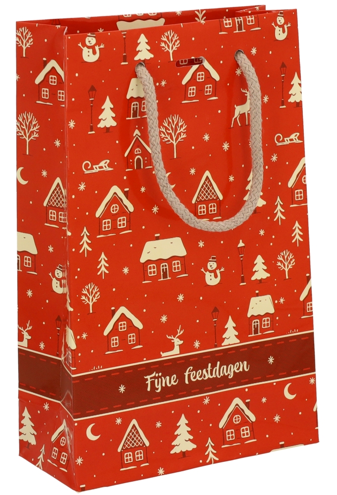 Kersttasjes Winter Sfeer Feestdagen & Lintgleuf 16x7x25cm 10stuks