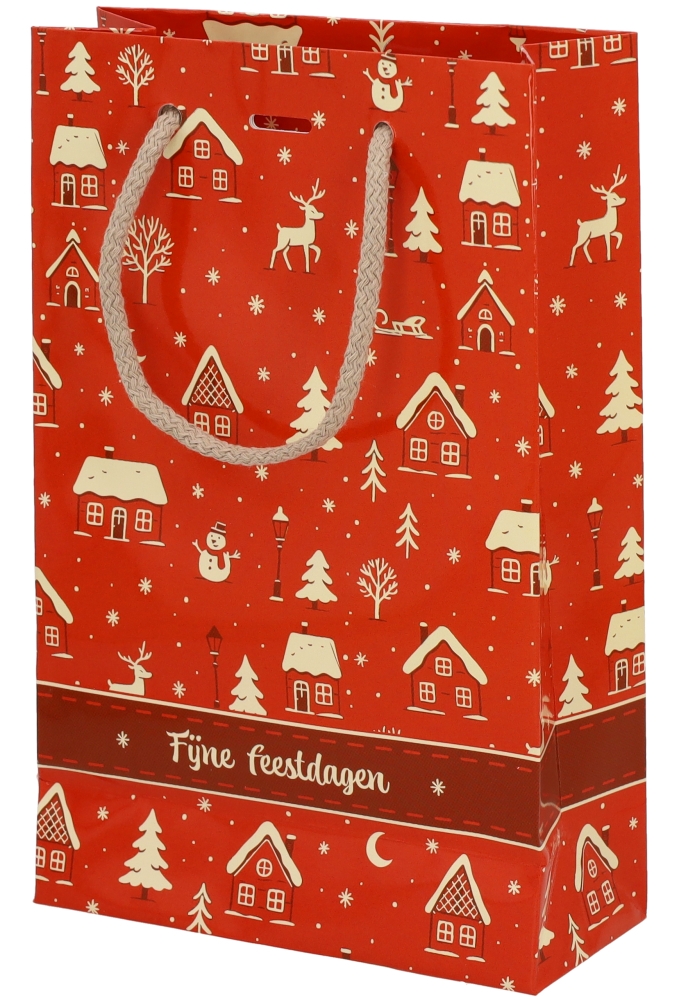 Kersttasjes Winter Sfeer Feestdagen & Lintgleuf 16x7x25cm 10stuks