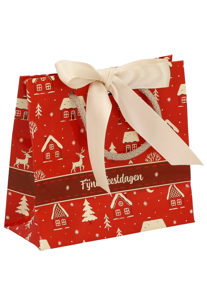 Kersttasjes Winter Sfeer Feestdagen & Lintgleuf 16x7x15cm 10stuks