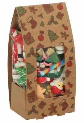 Kerstdoosje Brela Met Venster & Zakje 200gram 7x5.5x15cm 10 stuks Kerstdoosje Brela Met Venster & Zakje 200gram 7x5.5x15cm 10 stuks