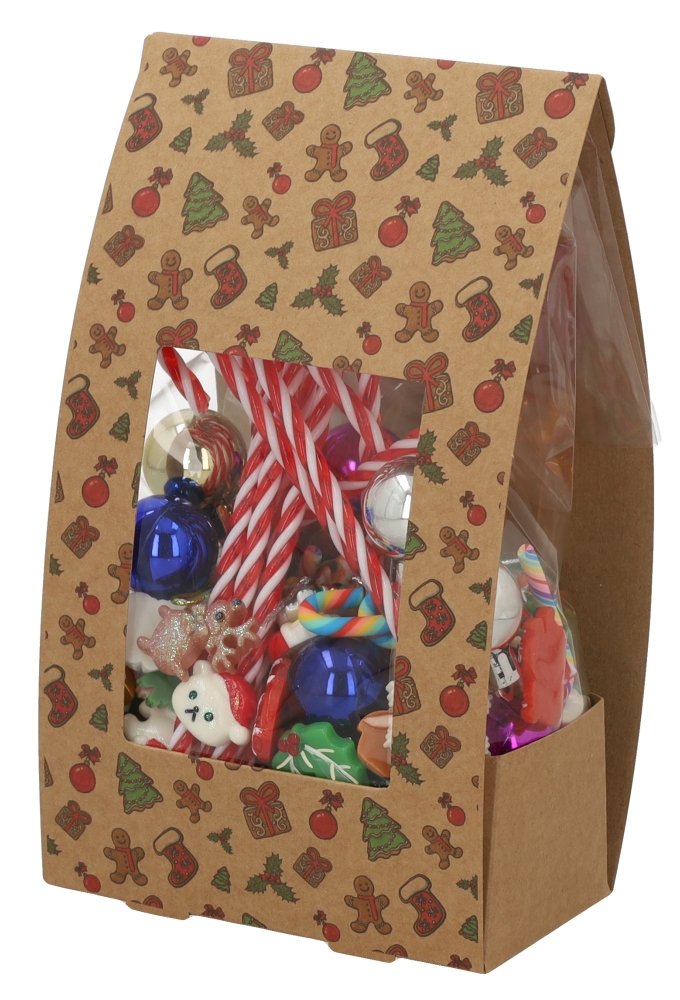 Kerstdoosje Brela Met Venster & Zakje 600gram 13x7.5x23cm 10 stuks Kerstdoosje Brela Met Venster & Zakje 600gram 13x7.5x23cm 10 stuks