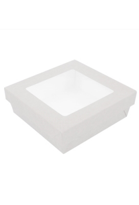 Dekseldoos Tomar Wit Met Deksel & Venster 14x14x5cm 270gram 25stuks