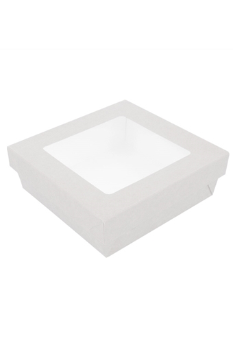 Dekseldoos Tomar Wit Met Deksel & Venster 14x14x5cm 270gram 25stuks