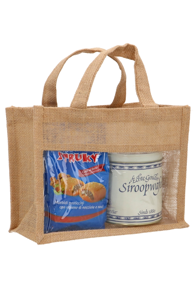 Kadotasje Jute Met Venster & Hengsel 25x12x20cm 9stuks