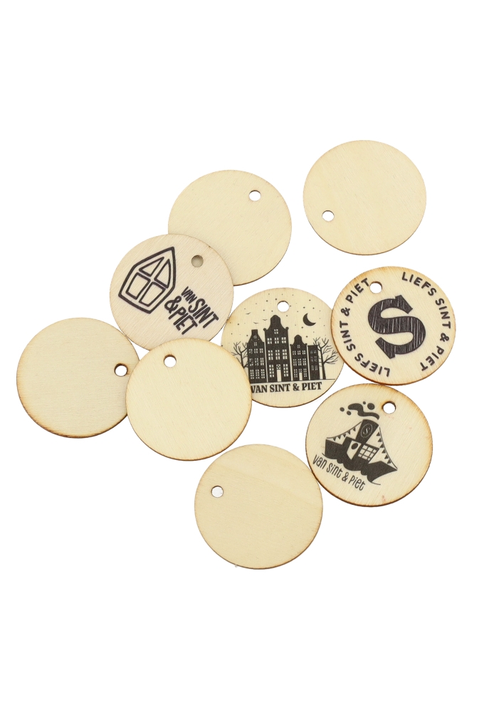 Houten Sintdecoratie Label Sinterklaas Assorti Ophang Gaatje 4cm 50st