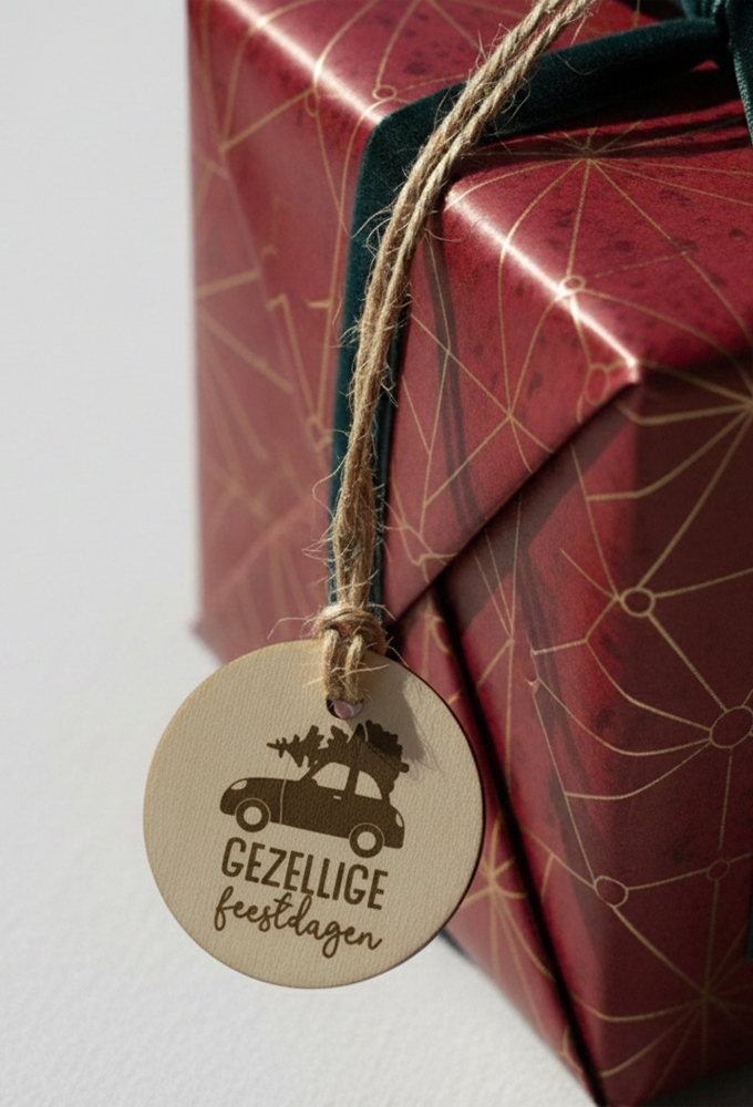 Houten Kerstdecoratie Label Xmas Assorti Ophang Gaatje 4cm 50stuks