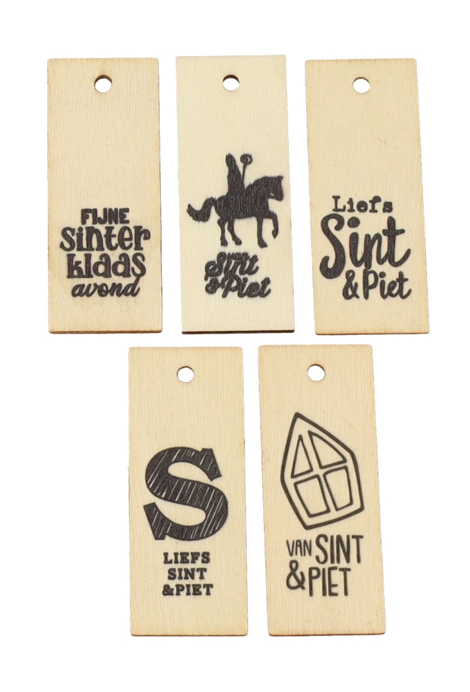 Houten Labels Sinterklaas Assorti Ophang Gaatje 2,6x5cm 50st