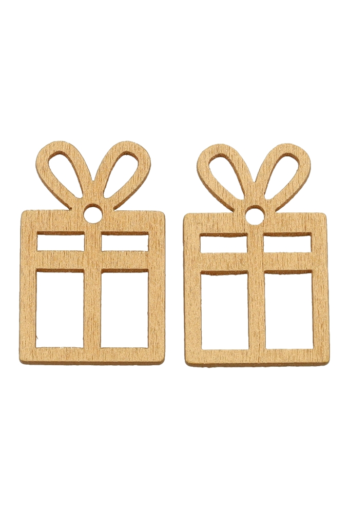 Houten Decoratie Kadootje Goud Met Ophang Gaatje 2,5x4cm 100stuks