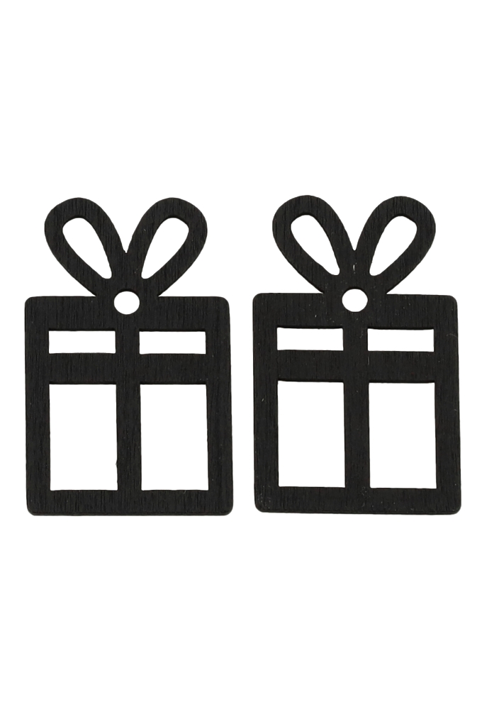 Houten Decoratie Kadootje Zwart Met Ophang Gaatje 2,5x4cm 100stuks