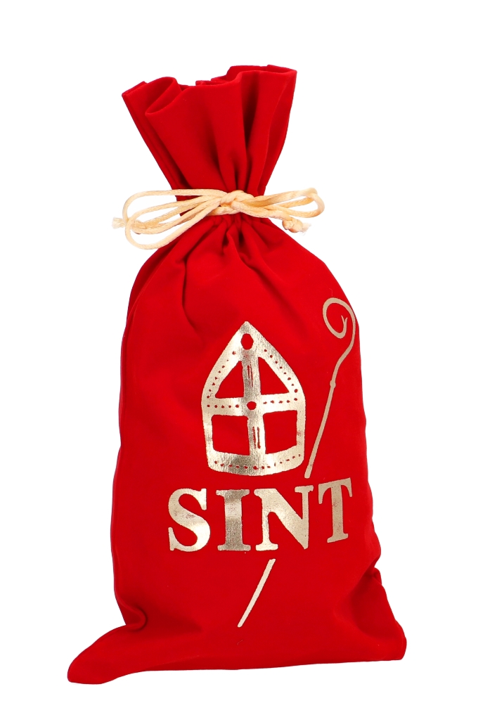 Luxe Fluweel Sintzakjes Rood Sint Mijter & Staf Goud 38x50cm 10stuks