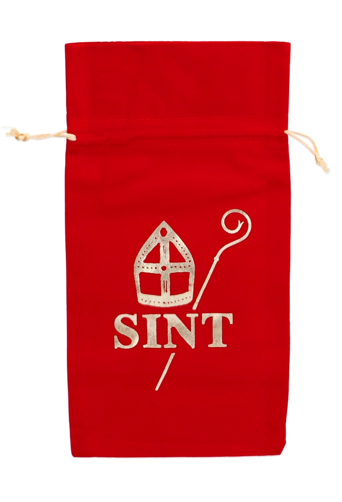 Luxe Fluweel Sintzakjes Rood Sint Mijter & Staf Goud 38x50cm 10stuks Luxe Fluweel Sintzakjes Rood Sint Mijter & Staf Goud 38x50cm 10stuks