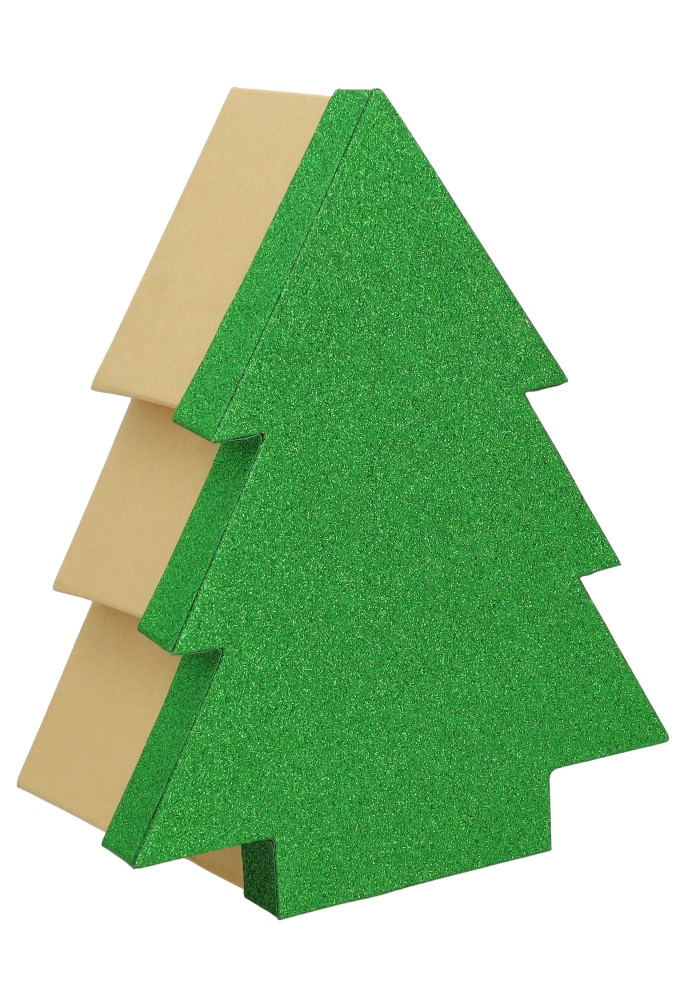 Geschenkdoos Met Deksel Glitter Kerstboom Groen Groot 22x21x11cm 1st
