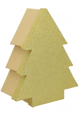 Geschenkdoos Met Deksel Glitter Kerstboom Goud Middel 24cm 1 stuk