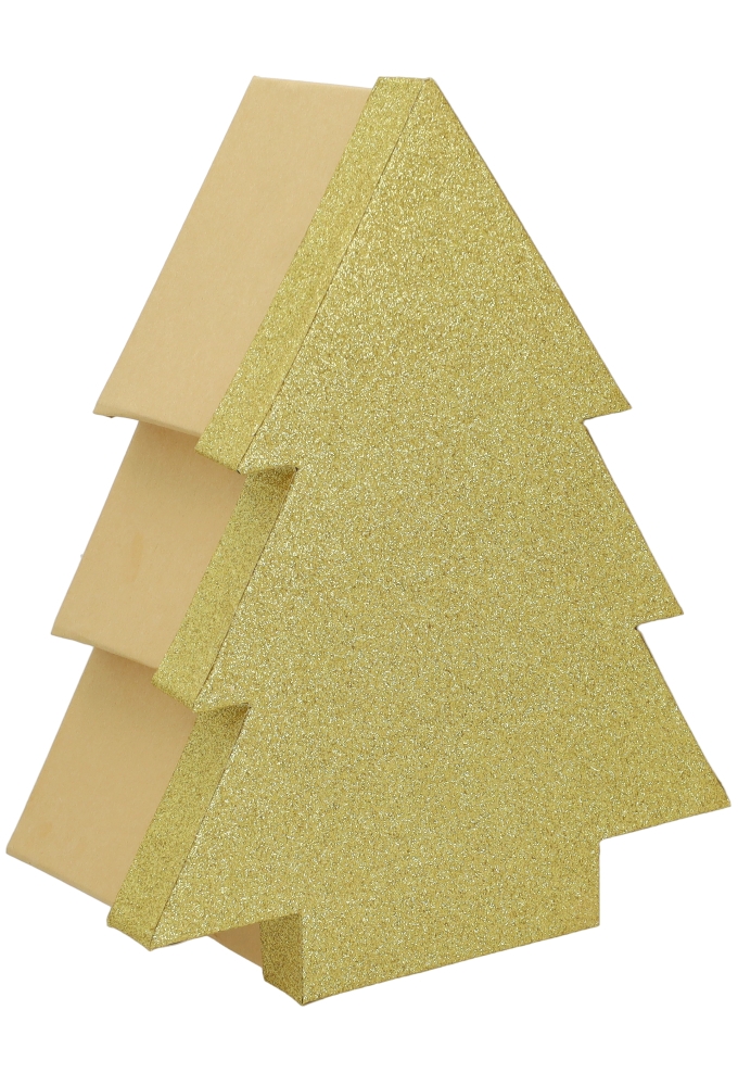 Geschenkdoos Met Deksel Glitter Kerstboom Goud Middel 24cm 1 stuk