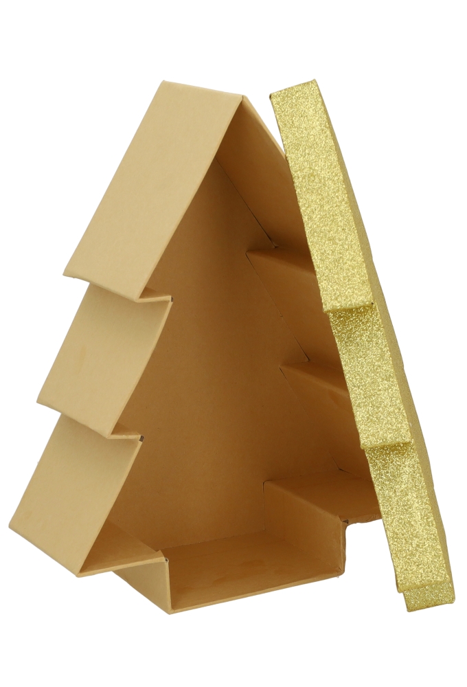 Geschenkdoos Met Deksel Glitter Kerstboom Goud Middel 24cm 1 stuk