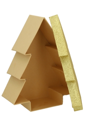 Geschenkdoos Met Deksel Glitter Kerstboom Goud Middel 24cm 1 stuk