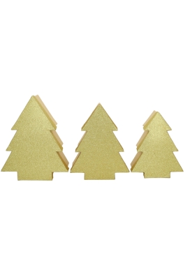 Geschenkdoos Met Deksel Glitter Kerstboom Goud Middel 24cm 1 stuk