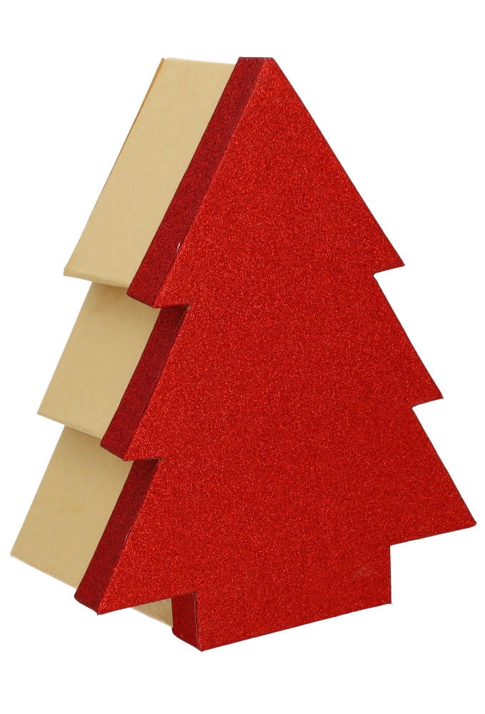 Geschenkdoos Met Deksel Glitter Kerstboom Rood Klein 21cm 1 stuk