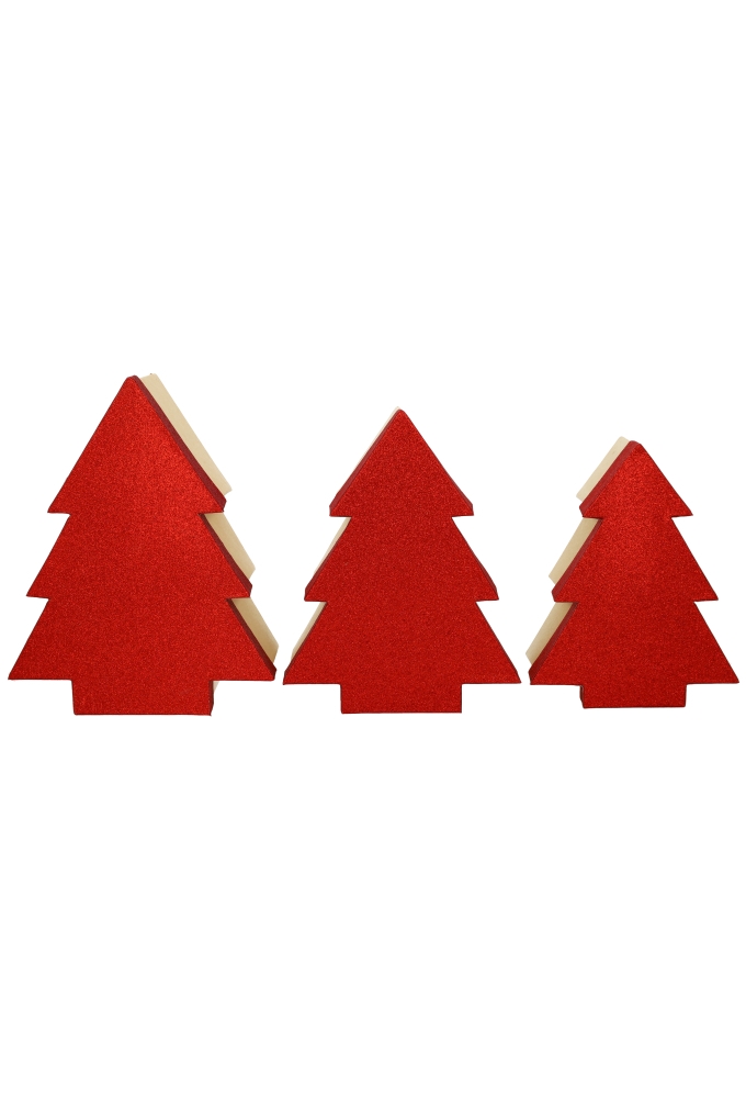 Geschenkdoos Met Deksel Glitter Kerstboom Rood Klein 21cm 1 stuk