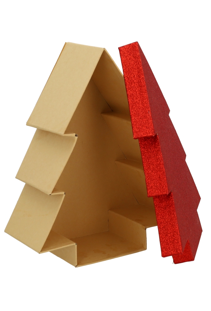 Geschenkdoos Met Deksel Glitter Kerstboom Rood Middel 1 stuk
