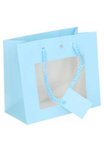 Kadotasjes Lenno Met Handvat & Venster Blauw 16x8x14cm 10st OP IS OP