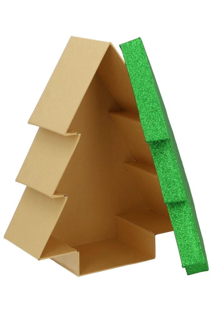 Geschenkdoos Met Deksel Glitter Kerstboom Groen Klein 21cm 1 stuk