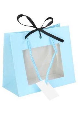 Kadotasjes Lenno Met Handvat & Venster Blauw 24x14x19.5cm 10stuks Kadotasjes Lenno Met Handvat & Venster Blauw 24x14x19.5cm 10stuks