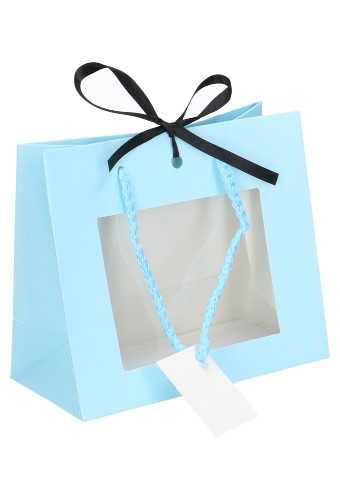 Kadotasjes Lenno Met Handvat & Venster Blauw 24x14x19.5cm 10stuks