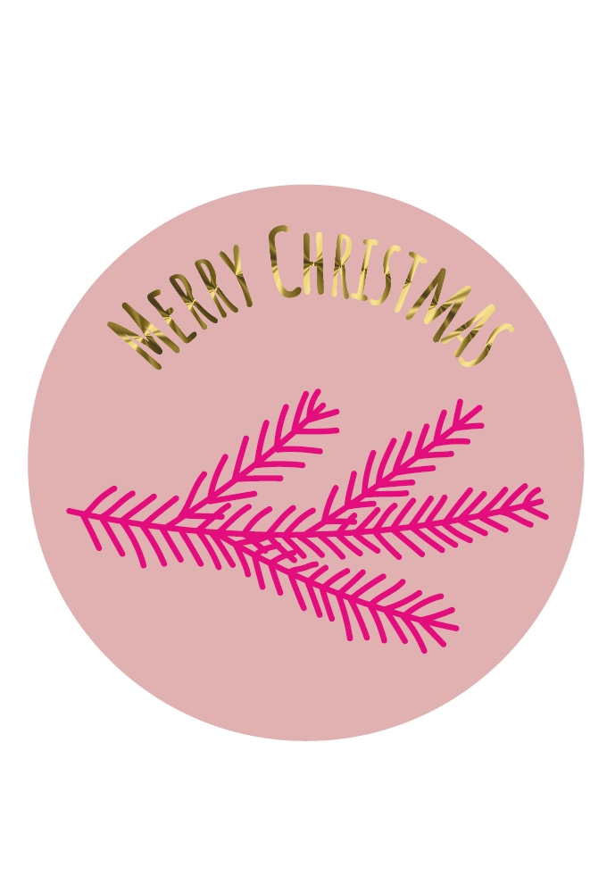 Etiketten Kerst Merry Christmas Kerst Tak Roze 3.9m 250stuks