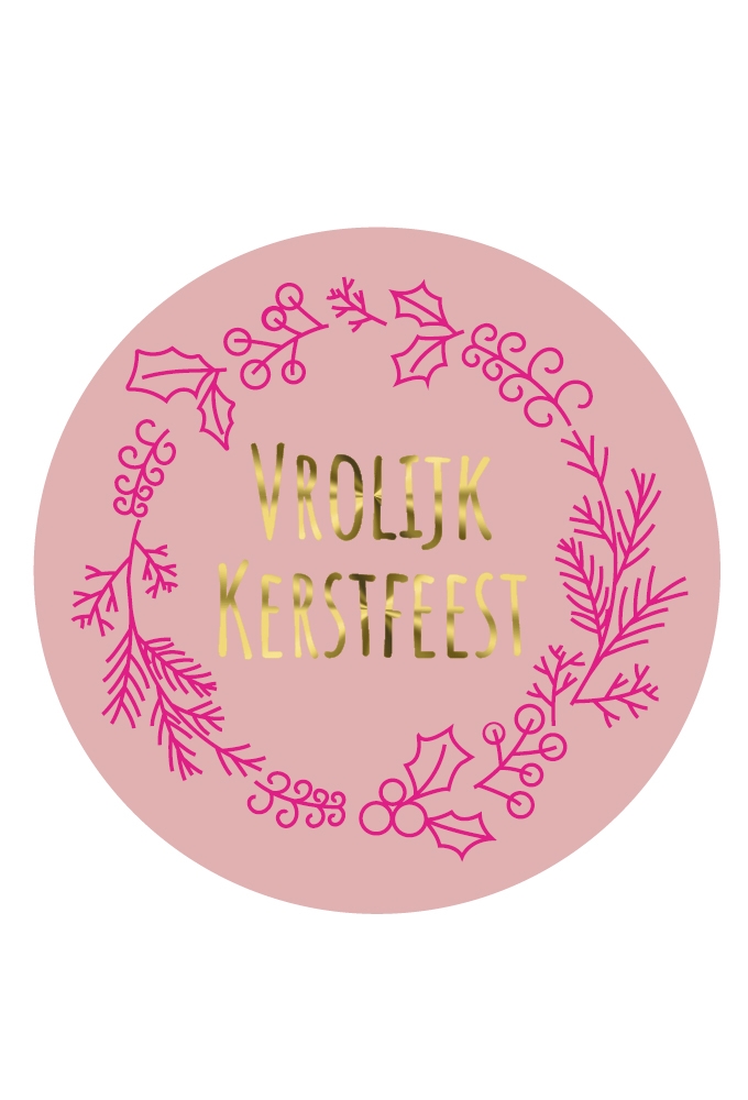 Etiketten Kerst Krans Vrolijk Kerstfeest Roze 3.9m 250stuks