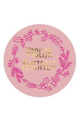 Etiketten Kerst Krans Vrolijk Kerstfeest Roze 3.9m 250stuks