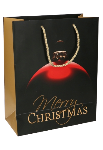 Kersttasjes Medium Merry Christmas Black And Gold 18x10x23cm 9stuks