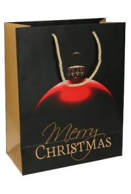 Kersttasjes Medium Merry Christmas Black And Gold 18x10x23cm 9stuks