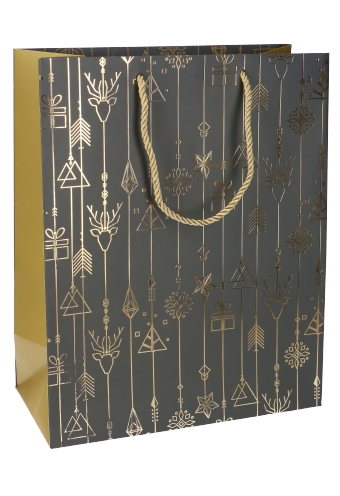Kersttasjes Jumbo Kerstmis Grijs & Goud 33x10x45.5cm 9stuks Kersttasjes Jumbo Kerstmis Grijs & Goud 33x10x45.5cm 9stuks
