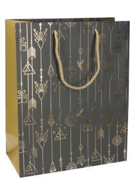 Kersttasjes Jumbo Kerstmis Grijs & Goud 33x10x45.5cm 9stuks Kersttasjes Jumbo Kerstmis Grijs & Goud 33x10x45.5cm 9stuks