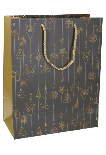 Kersttasjes Jumbo Kerstmis Grijs & Goud 33x10x45.5cm 9stuks Kersttasjes Jumbo Kerstmis Grijs & Goud 33x10x45.5cm 9stuks