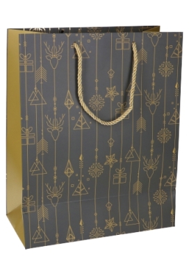 Kersttasjes Jumbo Kerstmis Grijs & Goud 33x10x45.5cm 9stuks Kersttasjes Jumbo Kerstmis Grijs & Goud 33x10x45.5cm 9stuks
