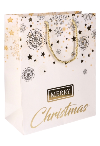 Luxe Kersttasjes Jumbo Merry Christmas Gold 33x10x45.5cm 9stuks