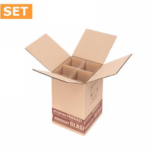Wijnverzenddoos 4 fles & Interieur 40x21x21cm 5stuks op is op