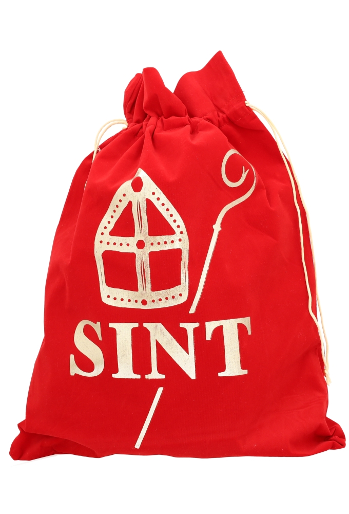 Luxe Fluweel Sintzakjes Rood Sint Mijter & Staf Goud 38x50cm 10stuks