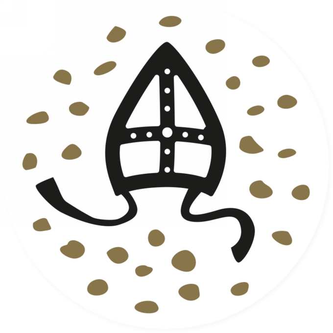 Etiketten Sint Mijter  Zwart Goud Voor 40mm cm 500stuks OP IS OP