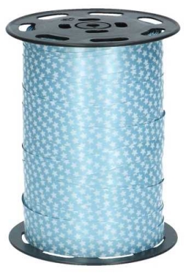 Kerst Krullint Mat Blauw & Witte Sterren 10mm x 225meter OP IS OP