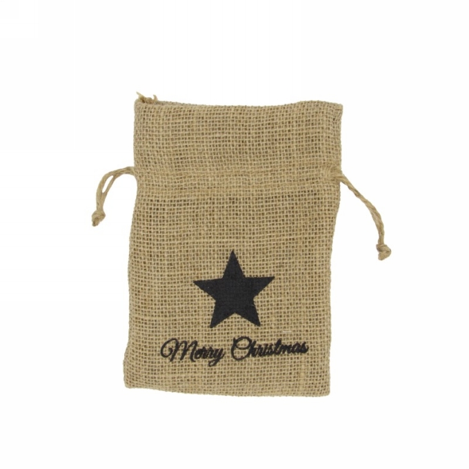 Kerstzak Jute Merry Christmas Met Koord 12x17cm 10stuks