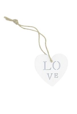 Houten Decoratie Hartje Love  Wit Wood Met Koord 5cm 24stuks