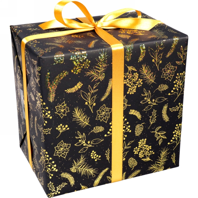 Kerstpapier Metallic Christams Greenery Goud 50cm x 100meter